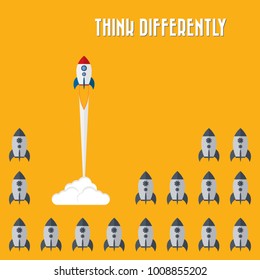 Think differently - Being different, taking risky, move for success in life -The graphic of rocket also represents the concept of courage, enterprise, confidence, belief, fearless, daring,