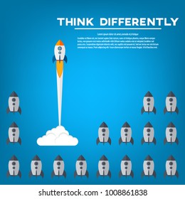 Think differently - Being different, taking risky, move for success in life -The graphic of rocket also represents the concept of courage, enterprise, confidence, belief, fearless, daring,