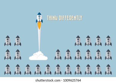 Think differently - Being different, taking risky, move for success in life -The graphic of rocket also represents the concept of courage, enterprise, confidence, belief, fearless, daring,