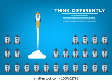Think differently - Being different, taking risky, move for success in life -The graphic of rocket also represents the concept of courage, enterprise, confidence, belief, fearless, daring,