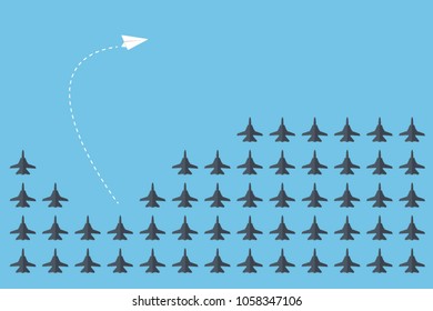 Think differently - Being different, taking risky, move for success in life -The graphic of paper airplane also represents the concept of courage, enterprise, confidence, belief, fearless, daring,
