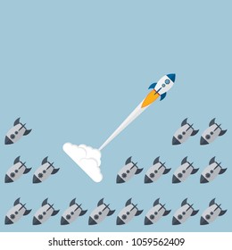 Think differently - Being different, taking risky, move for success in life -The graphic of rocket also represents the concept of courage, enterprise, confidence, belief, fearless, daring,