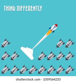 Think differently - Being different, taking risky, move for success in life -The graphic of rocket also represents the concept of courage, enterprise, confidence, belief, fearless, daring,