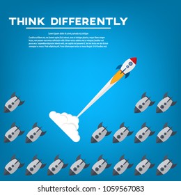 Think differently - Being different, taking risky, move for success in life -The graphic of rocket also represents the concept of courage, enterprise, confidence, belief, fearless, daring,