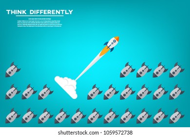 Think differently - Being different, taking risky, move for success in life -The graphic of rocket also represents the concept of courage, enterprise, confidence, belief, fearless, daring,