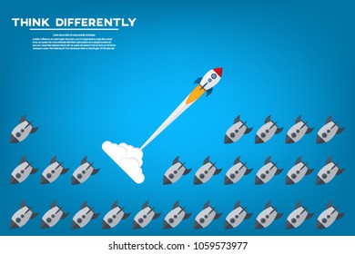 Think differently - Being different, taking risky, move for success in life -The graphic of rocket also represents the concept of courage, enterprise, confidence, belief, fearless, daring,