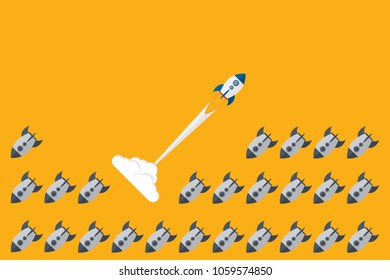 Think differently - Being different, taking risky, move for success in life -The graphic of rocket also represents the concept of courage, enterprise, confidence, belief, fearless, daring,