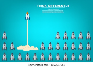 Think differently - Being different, taking risky, move for success in life -The graphic of rocket also represents the concept of courage, enterprise, confidence, belief, fearless, daring,