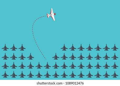 Think differently - Being different, taking risky, move for success in life -The graphic of airplane also represents the concept of courage, enterprise, confidence, belief, fearless, daring,