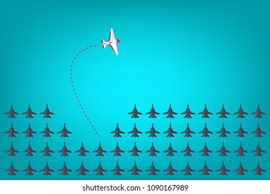 Think differently - Being different, taking risky, move for success in life -The graphic of airplane also represents the concept of courage, enterprise, confidence, belief, fearless, daring,