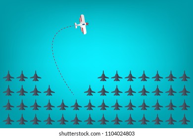 Think differently - Being different, taking risky, move for success in life -The graphic of airplane also represents the concept of courage, enterprise, confidence, belief, fearless, daring,