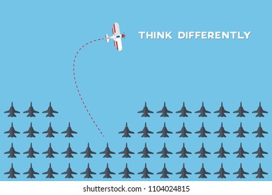 Think differently - Being different, taking risky, move for success in life -The graphic of airplane also represents the concept of courage, enterprise, confidence, belief, fearless, daring,