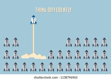 Think differently - Being different, taking risky, move for success in life -The graphic of rocket also represents the concept of courage, enterprise, confidence, belief, fearless, daring,