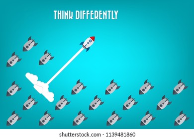 Think differently - Being different, taking risky, move for success in life -The graphic of rocket also represents the concept of courage, enterprise, confidence, belief, fearless, daring. Vector.