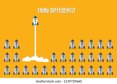 Think differently - Being different, taking risky, move for success in life -The graphic of rocket also represents the concept of courage, enterprise, confidence, belief, fearless, daring. Vector.