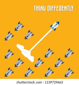 Think differently - Being different, taking risky, move for success in life -The graphic of rocket also represents the concept of courage, enterprise, confidence, belief, fearless, daring. Vector.