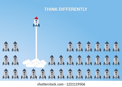 Think differently - Being different, taking risky, move for success in life -The graphic of rocket also represents the concept of courage, enterprise, confidence, belief, fearless, daring,