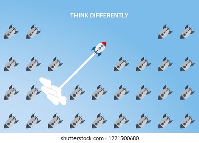 Think differently - Being different, taking risky, move for success in life -The graphic of rocket also represents the concept of courage, enterprise, confidence, belief, fearless, daring,