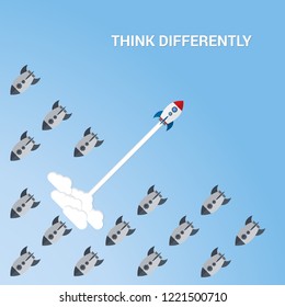 Think differently - Being different, taking risky, move for success in life -The graphic of rocket also represents the concept of courage, enterprise, confidence, belief, fearless, daring,