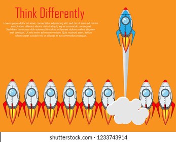 Think differently - Being different, taking risky, move for success in life -The graphic of rocket also represents the concept of courage, enterprise, confidence, belief, fearless, daring,
