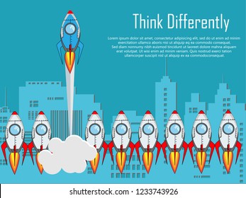 Think differently - Being different, taking risky, move for success in life -The graphic of rocket also represents the concept of courage, enterprise, confidence, belief, fearless, daring,
