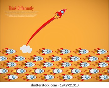 Think differently - Being different, taking risky, move for success in life -The graphic of rocket also represents the concept of courage, enterprise, confidence, belief, fearless, daring,