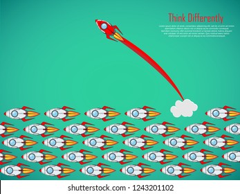 Think differently - Being different, taking risky, move for success in life -The graphic of rocket also represents the concept of courage, enterprise, confidence, belief, fearless, daring,