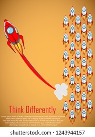Think differently - Being different, taking risky, move for success in life -The graphic of rocket also represents the concept of courage, enterprise, confidence, belief, fearless, daring,