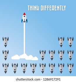 Think differently - Being different, taking risky, move for success in life -The graphic of rocket also represents the concept of courage, enterprise, confidence, belief, fearless, daring,