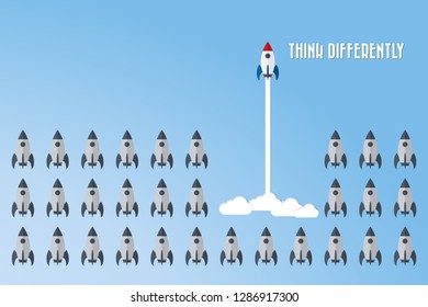 Think differently - Being different, taking risky, move for success in life -The graphic of rocket also represents the concept of courage, enterprise, confidence, belief, fearless, daring,