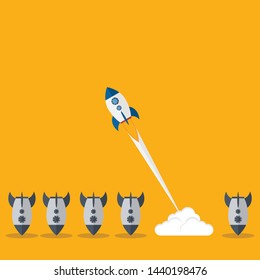 Think differently - Being different, taking risky, move for success in life -The graphic of rocket also represents the concept of courage, enterprise, confidence, belief, fearless, daring,