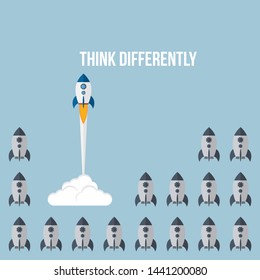 Think differently - Being different, taking risky, move for success in life -The graphic of rocket also represents the concept of courage, enterprise, confidence, belief, fearless, daring.