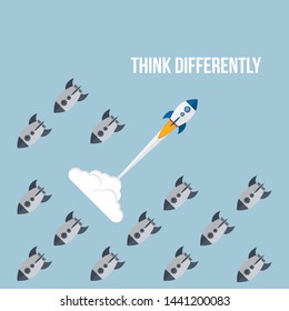 Think differently - Being different, taking risky, move for success in life -The graphic of rocket also represents the concept of courage, enterprise, confidence, belief, fearless, daring.