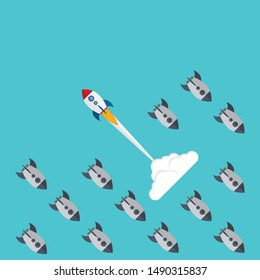 Think differently - Being different, taking risky, move for success in life -The graphic of rocket also represents the concept of courage, enterprise, confidence, belief, fearless, daring,