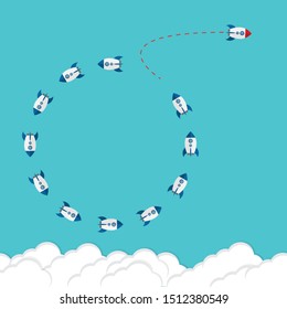 Think differently - Being different, taking risky, move for success in life -The graphic of rocket also represents the concept of courage, enterprise, confidence, belief, fearless, daring,