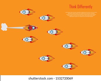 Think differently - Being different, taking risky, move for success in life -The graphic of rocket also represents the concept of courage, enterprise, confidence, belief, fearless, daring,