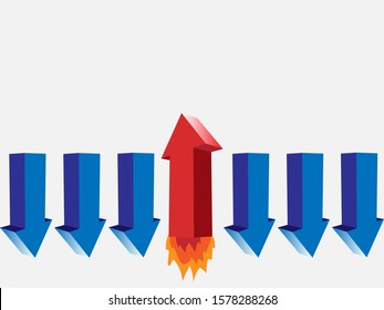 Think differently - Being different, taking risky, move for success in life -The graphic of arrow also represents the concept of courage, enterprise, confidence, belief, fearless, daring,