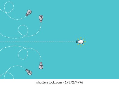 Pensar de manera diferente - Ser diferente, arriesgarse, moverse por el éxito en la vida - El gráfico de la bombilla también representa el concepto de coraje, empresa, confianza, creencia, valiente, audaz. Vector.