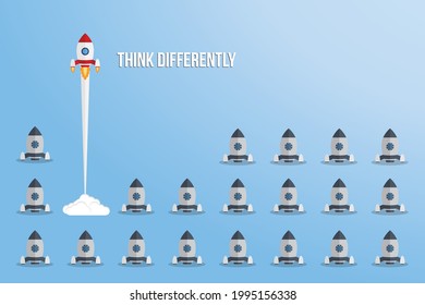 Think differently - Being different, taking risky, move for success in life -The graphic of rocket also represents the concept of courage, enterprise, confidence, belief, fearless, daring,