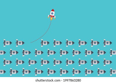 Think differently - Being different, taking risky, move for success in life -The graphic of rocket also represents the concept of courage, enterprise, confidence, belief, fearless, daring,