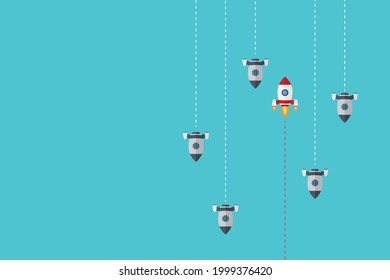 Think differently - Being different, taking risky, move for success in life -The graphic of rocket also represents the concept of courage, enterprise, confidence, belief, fearless, daring,