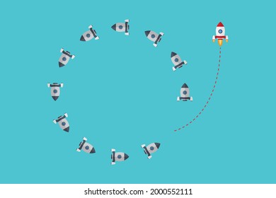 Think differently - Being different, taking risky, move for success in life -The graphic of rocket also represents the concept of courage, enterprise, confidence, belief, fearless, daring,