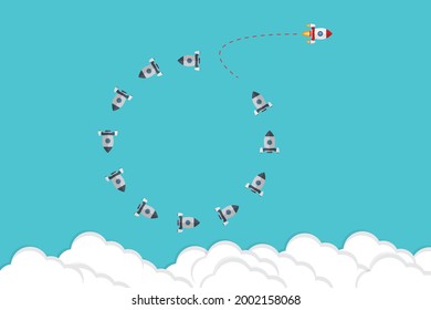 Think differently - Being different, taking risky, move for success in life -The graphic of rocket also represents the concept of courage, enterprise, confidence, belief, fearless, daring,