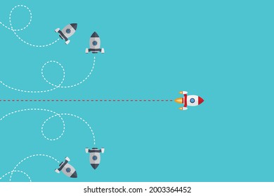 Andersdenken - anders denken, riskant sein, Erfolg im Leben anstreben - Die Grafik der Rakete repräsentiert auch das Konzept von Mut, Unternehmertum, Vertrauen, Glauben, Furcht, Mut,
