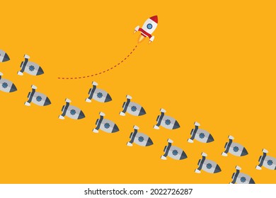 Think differently - Being different, taking risky, move for success in life -The graphic of rocket also represents the concept of courage, enterprise, confidence, belief, fearless, daring,