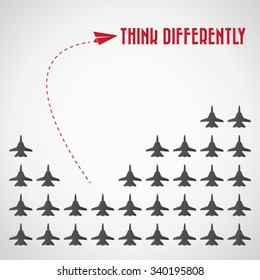 Think differently - Being different, taking risky, move for success in life -The graphic of paper airplane also represents the concept of courage, enterprise, confidence, belief, fearless, daring,