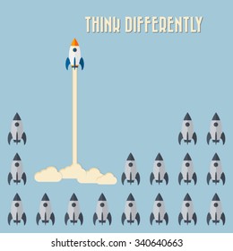 Think differently - Being different, taking risky, move for success in life -The graphic of rocket also represents the concept of courage, enterprise, confidence, belief, fearless, daring,