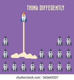 Think differently - Being different, taking risky, move for success in life -The graphic of rocket also represents the concept of courage, enterprise, confidence, belief, fearless, daring,