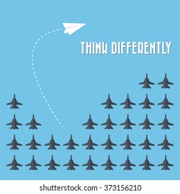 Think differently - Being different, taking risky, move for success in life -The graphic of paper airplane also represents the concept of courage, enterprise, confidence, belief, fearless, daring,