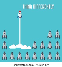 Think differently - Being different, taking risky, move for success in life -The graphic of rocket also represents the concept of courage, enterprise, confidence, belief, fearless, daring,